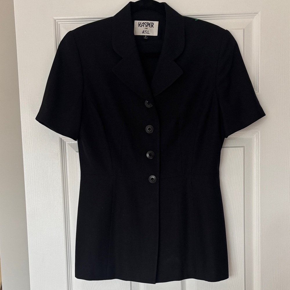 Kasper Black Button-Up Short Sleeve Blazer